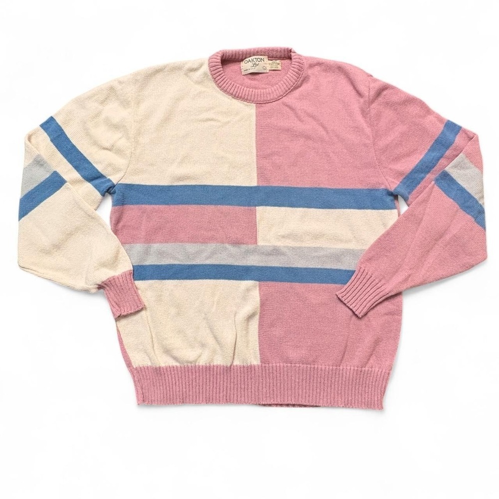 Oakton Ltd Y2K Men Size L Grandpacore Colorblock Retro Knit Sweater